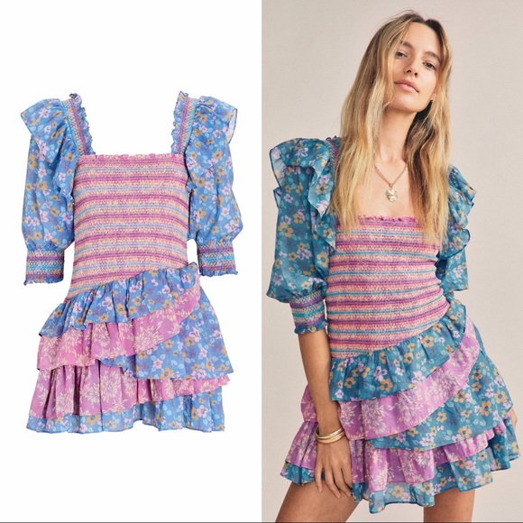 LoveShackFancy Golden Mini Dress in Moody Vino - Picture 5 of 10